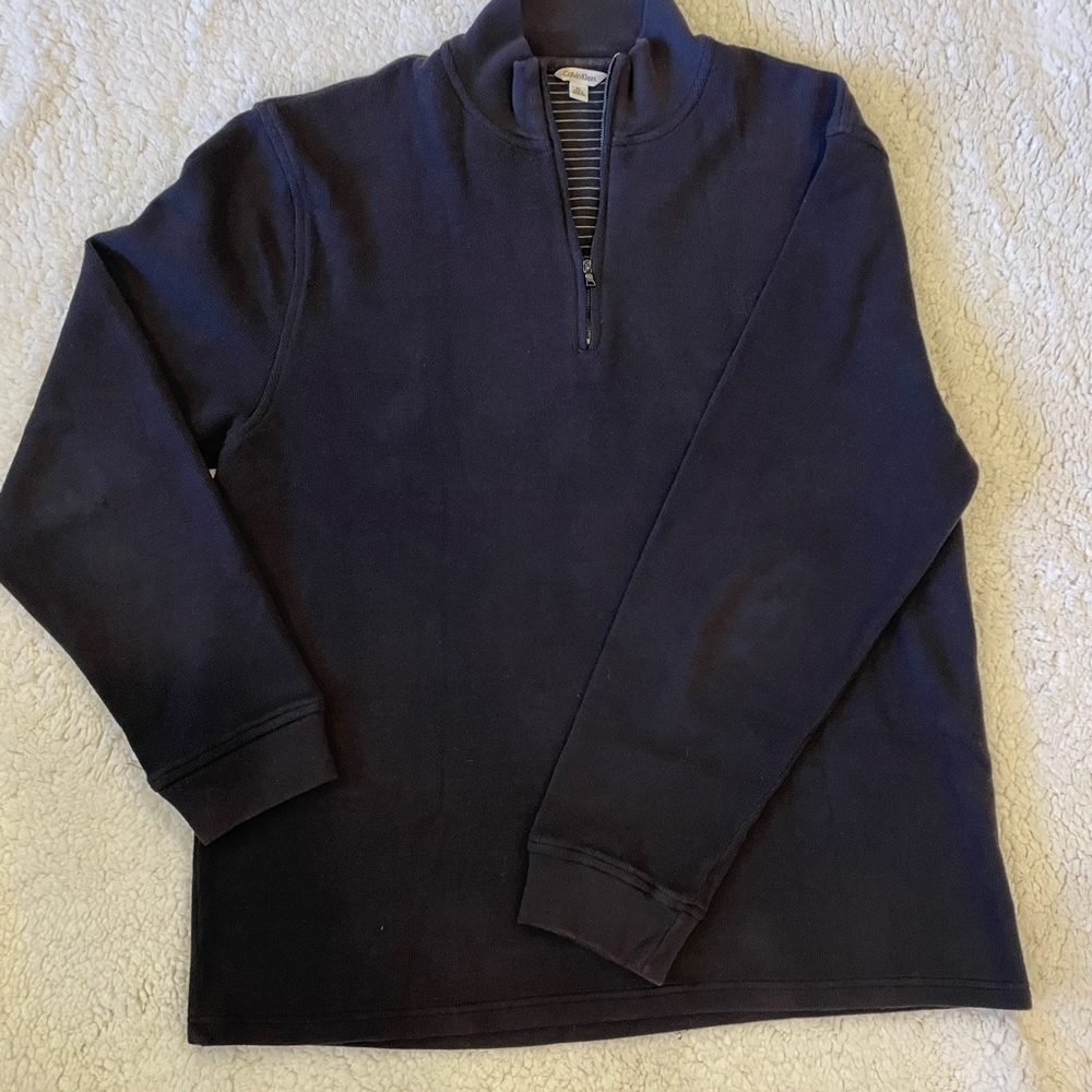 Calvin Klein Men's 90s Navy Zip-Up 100% Cotton Sweater